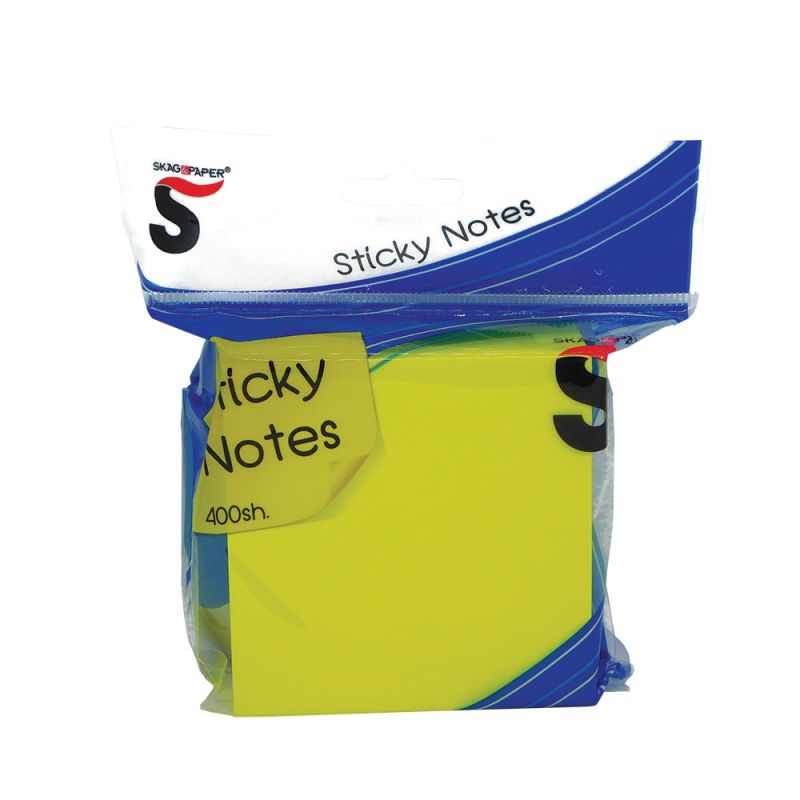 SKAG Sticky Notes 75X75mm 400Sh Neon Yellow