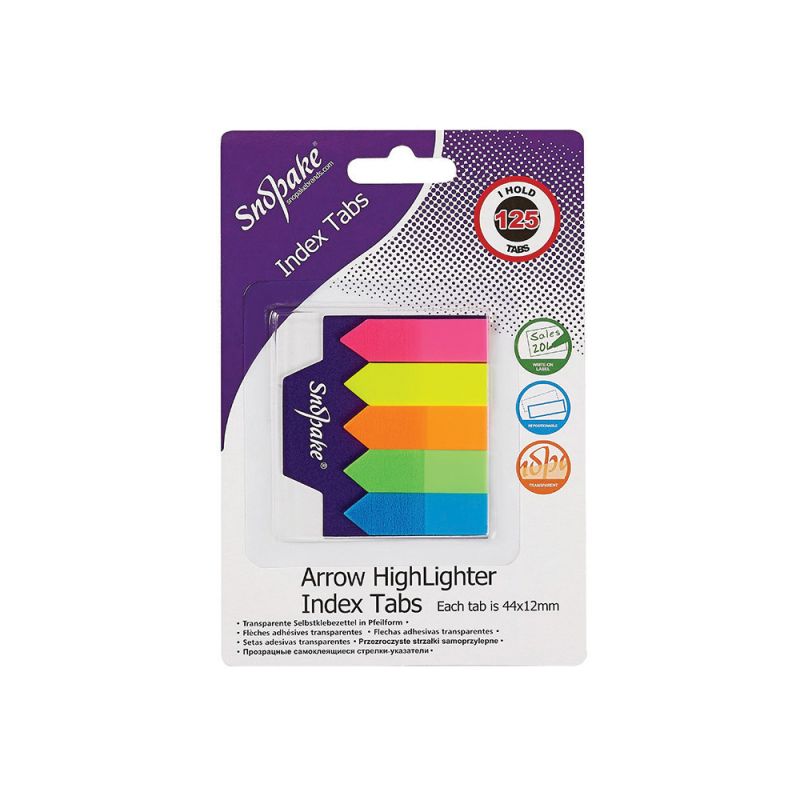 SNOPAKE Sticky Notes Arrow P.P. 44X12mm 125 Pcs. 5 Colours Neon