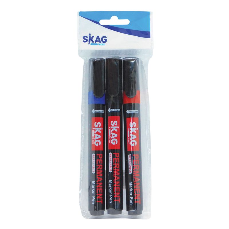 SKAG Permanent Marker Round Tip 3 Colours/Blister