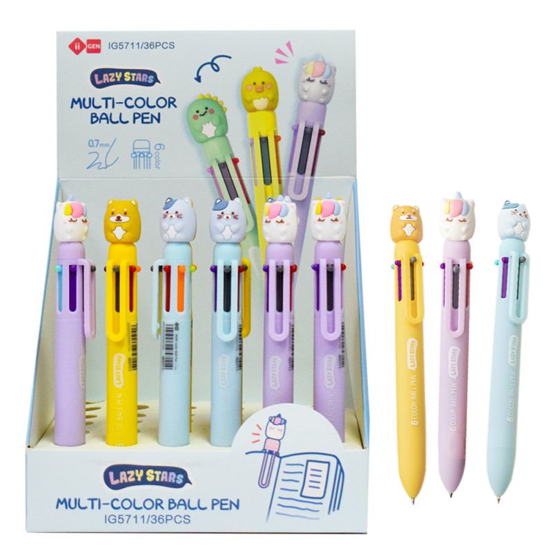 SQUISHY Multi-Color Ball Pen 0,7mm 6 Color Display 36Pcs Ig5711