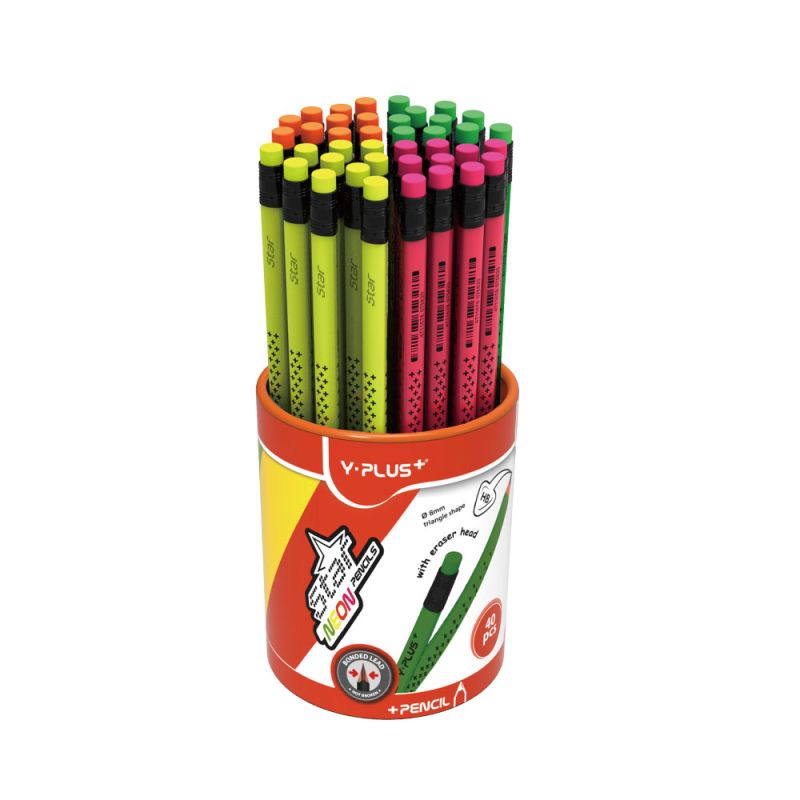 Y PLUS Μολύβι Μιχ Small Star Neon Pencil Drum 40Τεμάχια Px170210