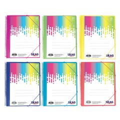 SKAG SPIRAL CLEAR BOOK WITH EL BAND A4 20 POCKETS NEON MIXED