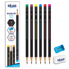 SKAG SET 12 BLACK PENCIL HB  (FREE ERASER AND SARPENER)