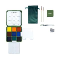 Y PLUS POCKET WATERCOLOR PAINT SET 9CLRS 3 BRUSHES & POUCH CP241100